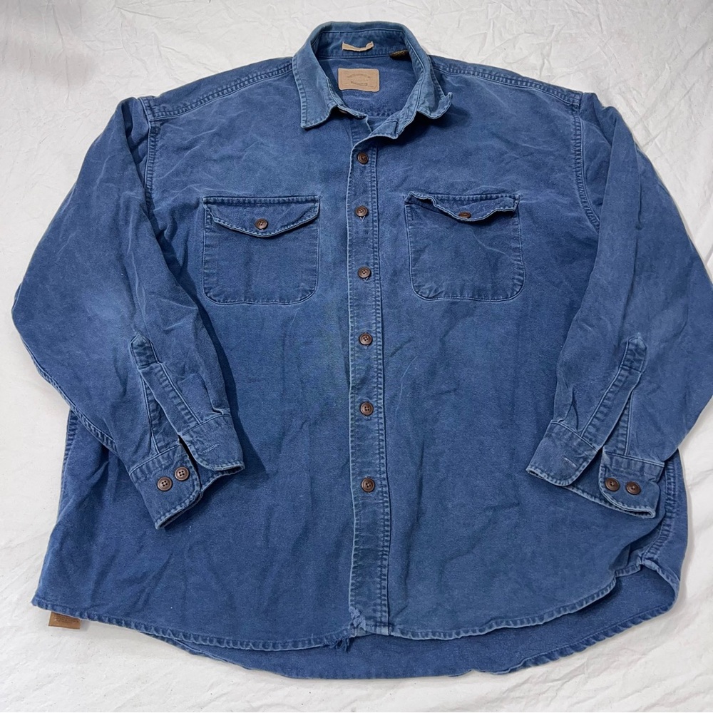 St Johns Bay Flannel Shirt Mens XL Faded Blue Cotton Long Sleeve Button Up